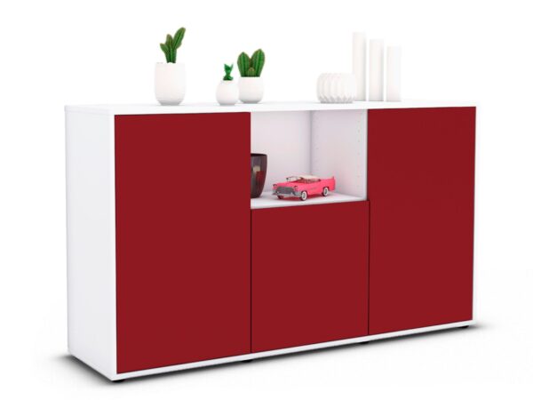 Sideboard Demetria | Korpus Weiß | Front in Bordeaux | 136x79x35cm (BxHxT)