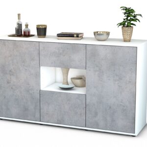 Sideboard Denise | Korpus Weiß | Front in Beton Optik | 136x79x35cm (BxHxT)