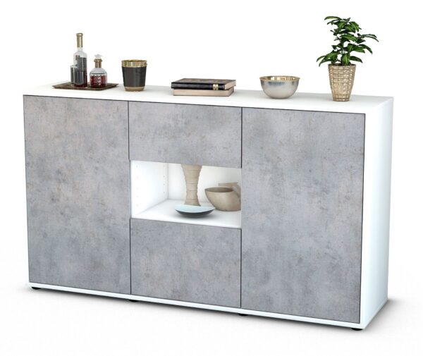 Sideboard Denise | Korpus Weiß | Front in Beton Optik | 136x79x35cm (BxHxT)
