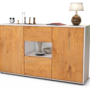 Sideboard Denise | Korpus Weiß | Front in Eiche Holz Optik | 136x79x35cm (BxHxT)