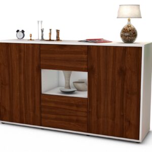 Sideboard Denise | Korpus Weiß | Front in Walnuss Holz Optik | 136x79x35cm (BxHxT)