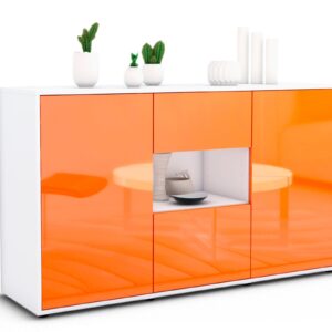 Sideboard Denise | Korpus Weiß | Front in Hochglanz Orange | 136x79x35cm (BxHxT)