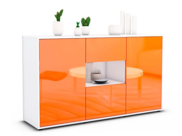 Sideboard Denise | Korpus Weiß | Front in Hochglanz Orange | 136x79x35cm (BxHxT)