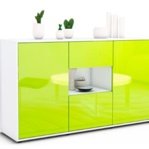 Sideboard Denise | Korpus Weiß | Front in Hochglanz Grün | 136x79x35cm (BxHxT)