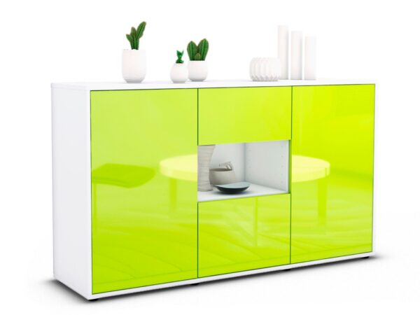 Sideboard Denise | Korpus Weiß | Front in Hochglanz Grün | 136x79x35cm (BxHxT)