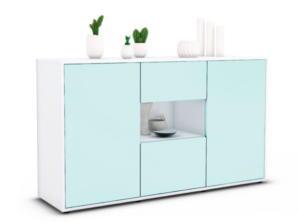 Sideboard Denise | Korpus Weiß | Front in Mint | 136x79x35cm (BxHxT)