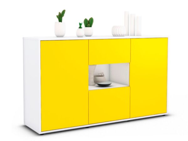 Sideboard Denise | Korpus Weiß | Front in Gelb | 136x79x35cm (BxHxT)