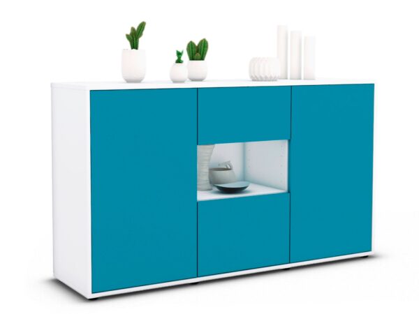 Sideboard Denise | Korpus Weiß | Front in Türkis | 136x79x35cm (BxHxT)