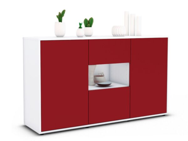 Sideboard Denise | Korpus Weiß | Front in Bordeaux | 136x79x35cm (BxHxT)
