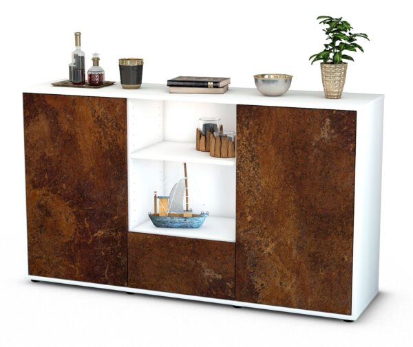 Sideboard Desideria | Korpus Weiß | Front in Rost Optik | 136x79x35cm (BxHxT)