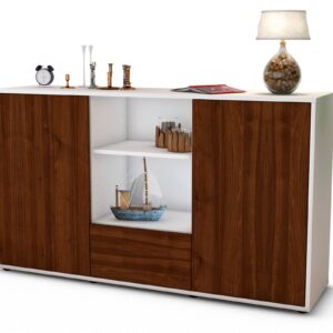 Sideboard Desideria | Korpus Weiß | Front in Walnuss Holz Optik | 136x79x35cm (BxHxT)