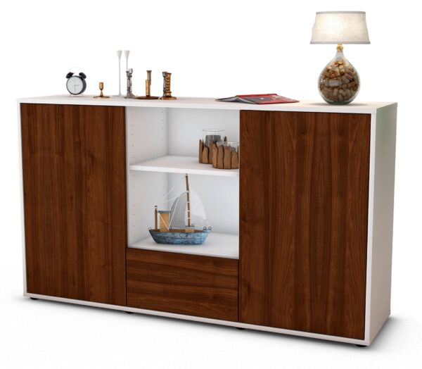 Sideboard Desideria | Korpus Weiß | Front in Walnuss Holz Optik | 136x79x35cm (BxHxT)