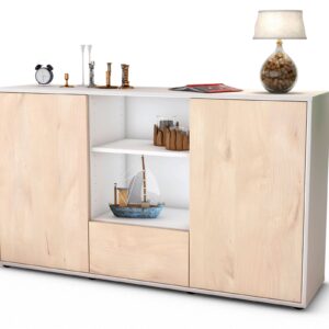 Sideboard Desideria | Korpus Weiß | Front in Zeder Holz Optik | 136x79x35cm (BxHxT)