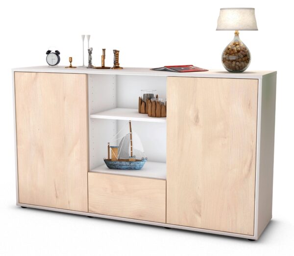 Sideboard Desideria | Korpus Weiß | Front in Zeder Holz Optik | 136x79x35cm (BxHxT)