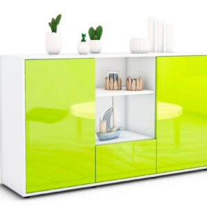 Sideboard Desideria | Korpus Weiß | Front in Hochglanz Grün | 136x79x35cm (BxHxT)