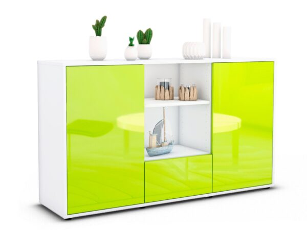 Sideboard Desideria | Korpus Weiß | Front in Hochglanz Grün | 136x79x35cm (BxHxT)