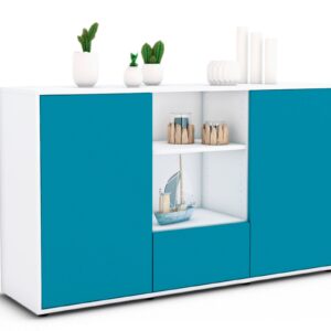 Sideboard Desideria | Korpus Weiß | Front in Türkis | 136x79x35cm (BxHxT)