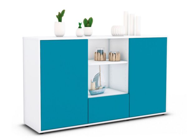 Sideboard Desideria | Korpus Weiß | Front in Türkis | 136x79x35cm (BxHxT)
