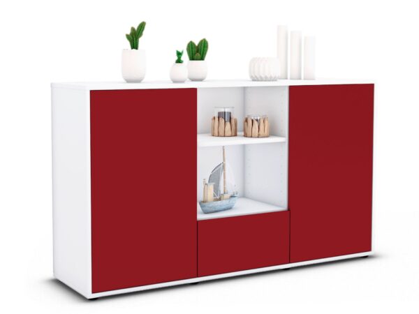 Sideboard Desideria | Korpus Weiß | Front in Bordeaux | 136x79x35cm (BxHxT)