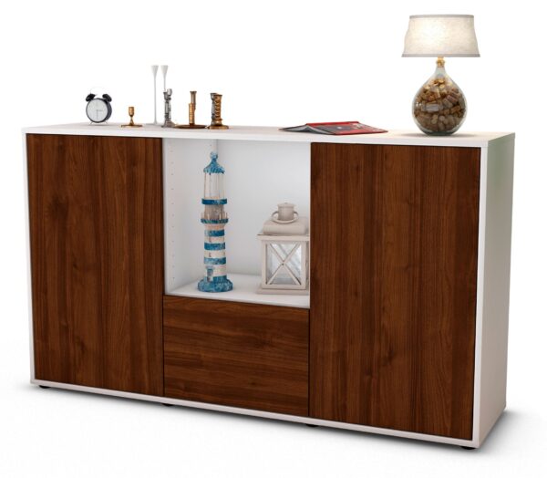 Sideboard Dhonna | Korpus Weiß | Front in Walnuss Holz Optik | 136x79x35cm (BxHxT)
