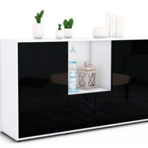 Sideboard Dhonna | Korpus Weiß | Front in Hochglanz Schwarz | 136x79x35cm (BxHxT)