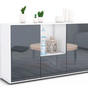 Sideboard Dhonna | Korpus Weiß | Front in Hochglanz Grau | 136x79x35cm (BxHxT)