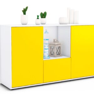 Sideboard Dhonna | Korpus Weiß | Front in Gelb | 136x79x35cm (BxHxT)