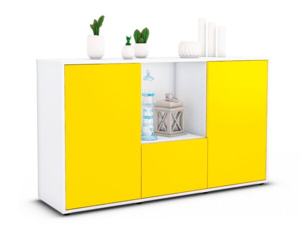 Sideboard Dhonna | Korpus Weiß | Front in Gelb | 136x79x35cm (BxHxT)