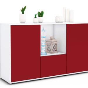 Sideboard Dhonna | Korpus Weiß | Front in Bordeaux | 136x79x35cm (BxHxT)
