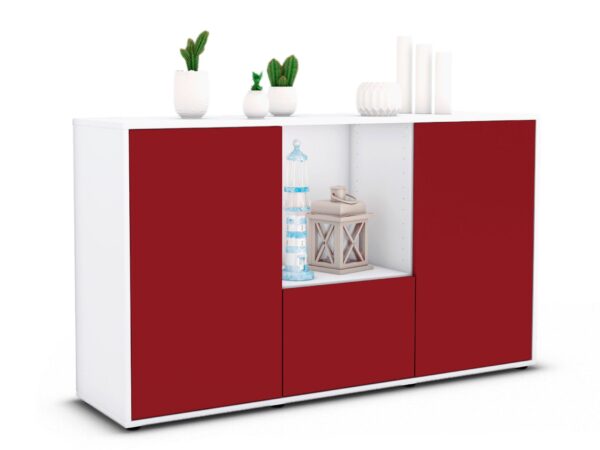 Sideboard Dhonna | Korpus Weiß | Front in Bordeaux | 136x79x35cm (BxHxT)