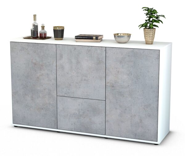 Sideboard Diana | Korpus Weiß | Front in Beton Optik | 136x79x35cm (BxHxT)