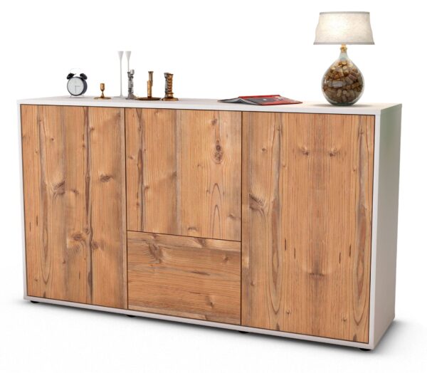 Sideboard Diana | Korpus Weiß | Front in Pinie Holz Optik | 136x79x35cm (BxHxT)