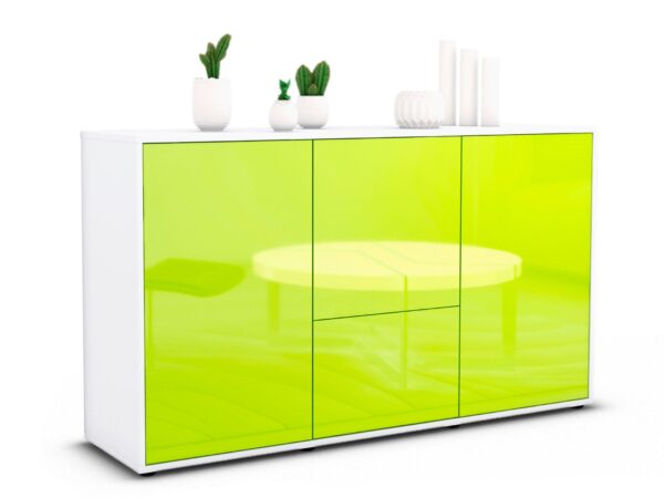 Sideboard Diana | Korpus Weiß | Front in Hochglanz Grün | 136x79x35cm (BxHxT)