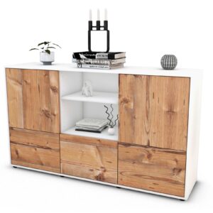 Sideboard Diellza | Korpus Weiß | Front in Pinie Holz Optik | 136x79x35cm (BxHxT)