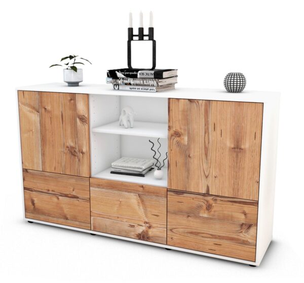 Sideboard Diellza | Korpus Weiß | Front in Pinie Holz Optik | 136x79x35cm (BxHxT)