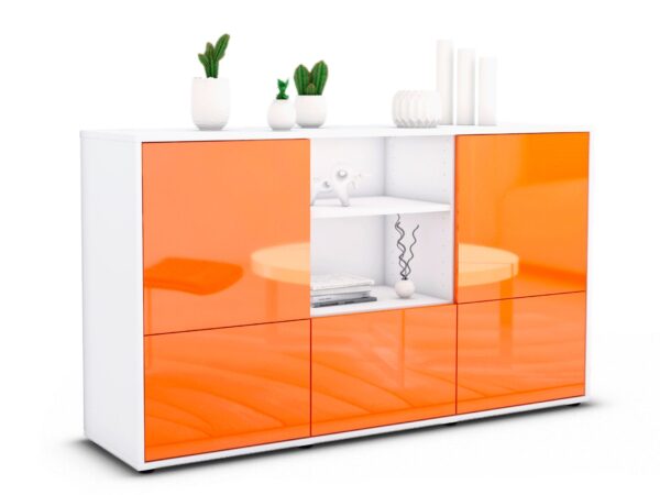 Sideboard Diellza | Korpus Weiß | Front in Hochglanz Orange | 136x79x35cm (BxHxT)