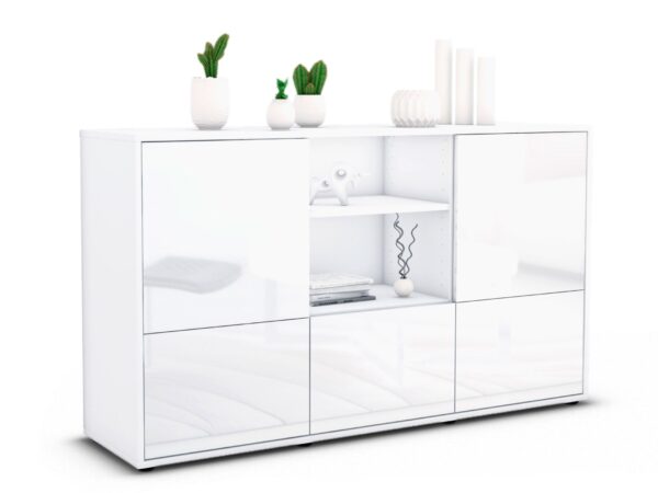 Sideboard Diellza | Korpus Weiß | Front in Hochglanz Weiß | 136x79x35cm (BxHxT)