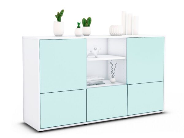 Sideboard Diellza | Korpus Weiß | Front in Mint | 136x79x35cm (BxHxT)