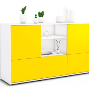 Sideboard Diellza | Korpus Weiß | Front in Gelb | 136x79x35cm (BxHxT)