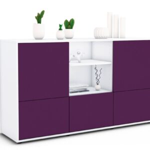 Sideboard Diellza | Korpus Weiß | Front in Lila | 136x79x35cm (BxHxT)