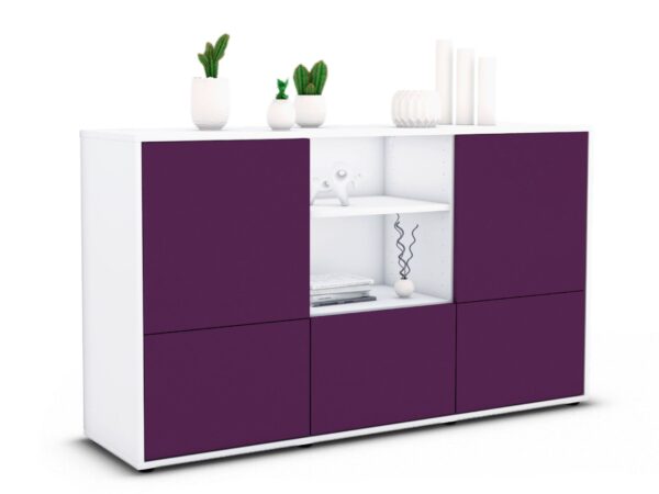 Sideboard Diellza | Korpus Weiß | Front in Lila | 136x79x35cm (BxHxT)