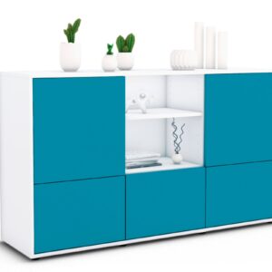 Sideboard Diellza | Korpus Weiß | Front in Türkis | 136x79x35cm (BxHxT)