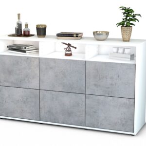 Sideboard Dilara | Korpus Weiß | Front in Beton Optik | 136x79x35cm (BxHxT)