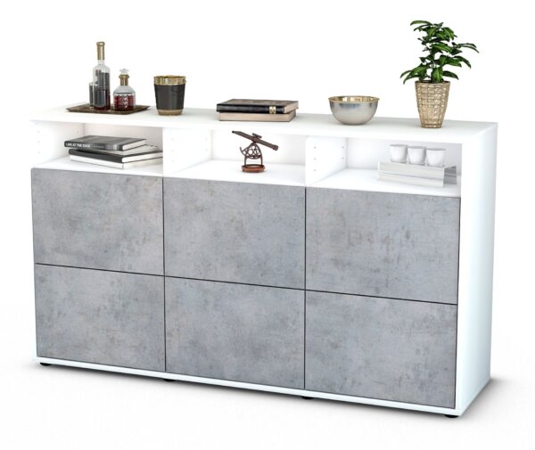 Sideboard Dilara | Korpus Weiß | Front in Beton Optik | 136x79x35cm (BxHxT)