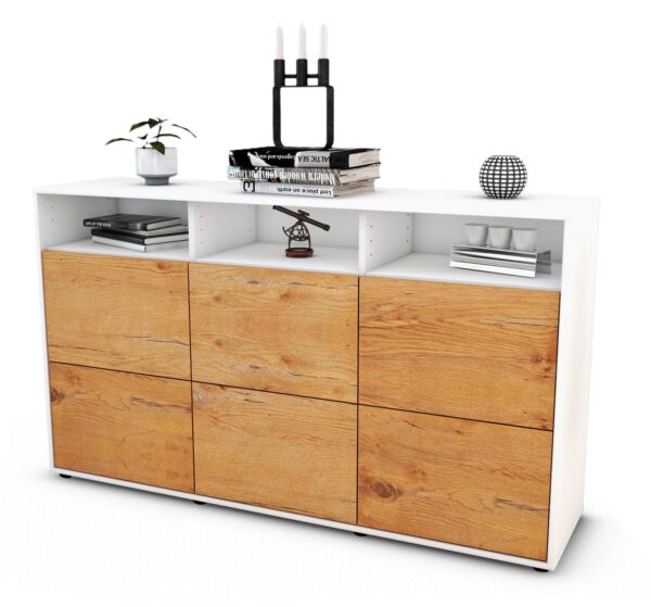 Sideboard Dilara | Korpus Weiß | Front in Eiche Holz Optik | 136x79x35cm (BxHxT)