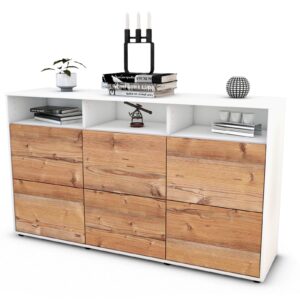 Sideboard Dilara | Korpus Weiß | Front in Pinie Holz Optik | 136x79x35cm (BxHxT)