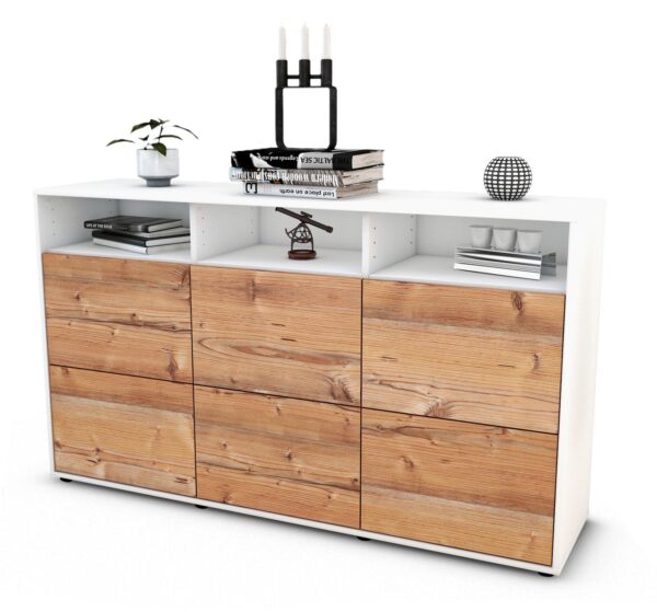Sideboard Dilara | Korpus Weiß | Front in Pinie Holz Optik | 136x79x35cm (BxHxT)