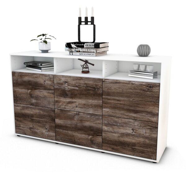 Sideboard Dilara | Korpus Weiß | Front in Treibholz Holz Optik | 136x79x35cm (BxHxT)
