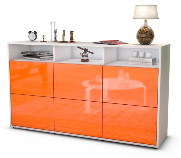 Sideboard Dilara | Korpus Weiß | Front in Hochglanz Orange | 136x79x35cm (BxHxT)