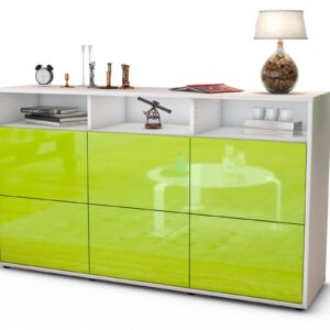 Sideboard Dilara | Korpus Weiß | Front in Hochglanz Grün | 136x79x35cm (BxHxT)